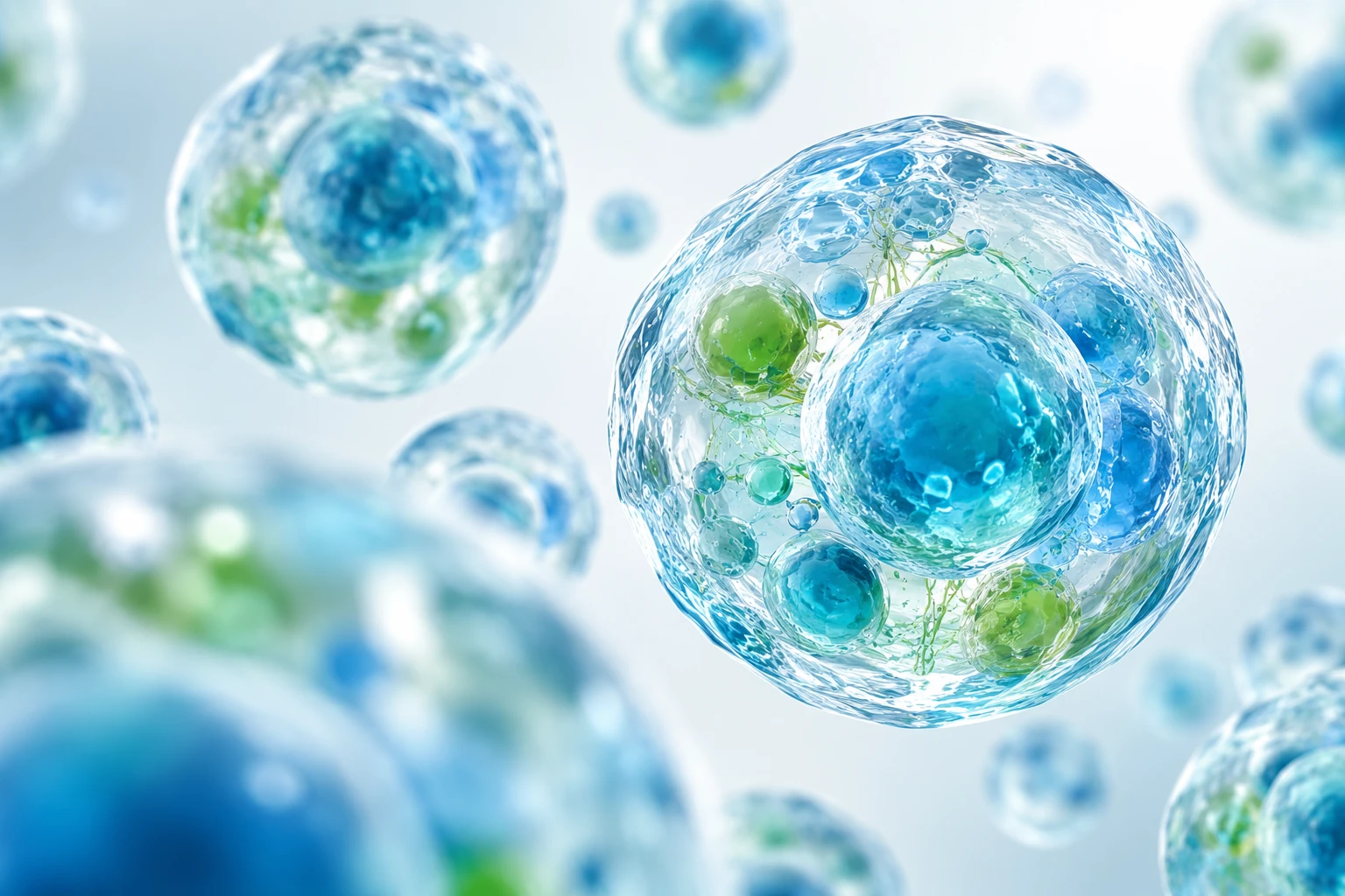 Conceptual blue and green cellular illustration representing biotechnology.